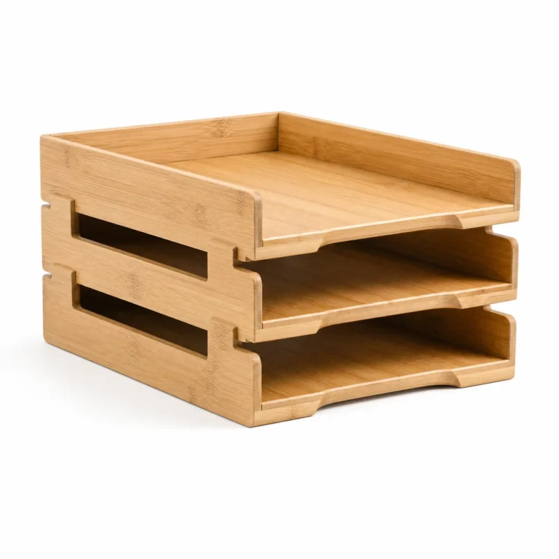 Bamboo Letter Tray, 3-Tier Stackable (Natural bamboo, Natural) on a white background