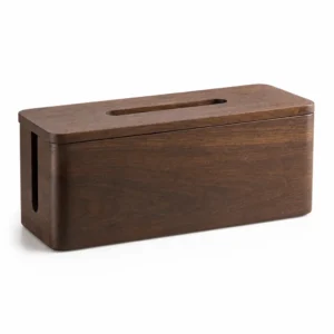 Cable Management Box, Walnut Finish (ABS with walnut-look finish, Walnut) on a white background