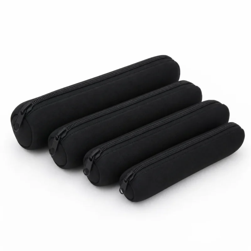 Cable Sleeve Kit, Neoprene 4-Pack – OfficeSuiteSolution Cable Sleeve Kit, Neoprene 4-Pack (Neoprene, zip closure, Black/Gray reversible) on a white background