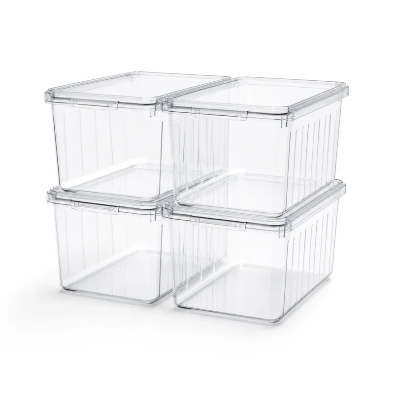 Clear Stackable Storage Bins with Lids, 4-Pack (Shatter-resistant plastic, Clear) on a white background