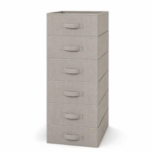 Collapsible Fabric Storage Cubes, 6-Pack (Non-woven fabric, cardboard panels, Greige) on a white background