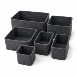Felt Drawer Divider Bins, 6-Pack (Recycled PET felt, Charcoal) on a white background