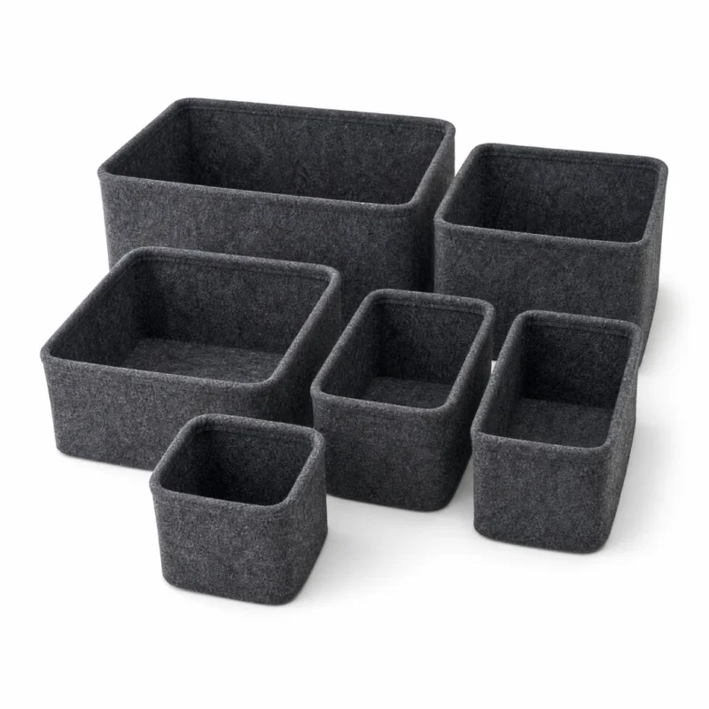 Felt Drawer Divider Bins, 6-Pack – OfficeSuiteSolution Felt Drawer Divider Bins, 6-Pack (Recycled PET felt, Charcoal) on a white background