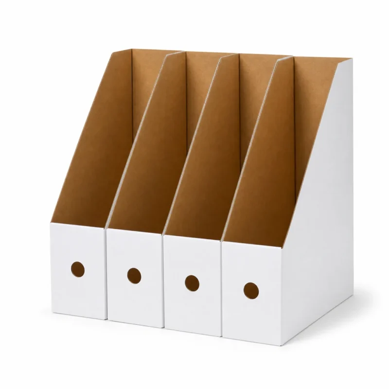 Magazine File Holders, Set of 4 (Kraft paperboard, Kraft/White) on a white background