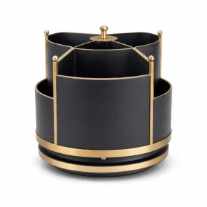 Rotating Pen Holder Desk Caddy – OfficeSuiteSolution Rotating Pen Holder Desk Caddy (ABS with brass-tone finish, Black/Brass) on a white background