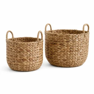 Woven Storage Baskets with Handles, Set of 2 (Hand-woven seagrass, Natural) on a white background