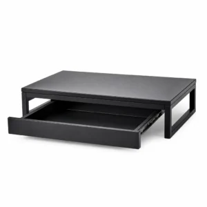 Steel Monitor Riser with Drawer, Black (Powder-coated steel, Matte Black) on a white background