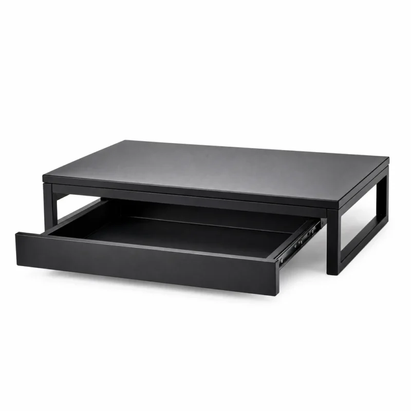 Steel Monitor Riser with Drawer, Black (Powder-coated steel, Matte Black) on a white background