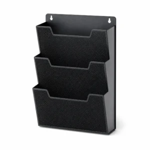 Wall-Mounted File Organizer, 3-Pocket (Powder-coated steel, Matte Black) on a white background