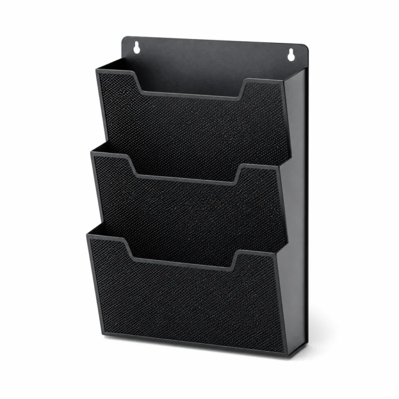 Wall-Mounted File Organizer, 3-Pocket – OfficeSuiteSolution Wall-Mounted File Organizer, 3-Pocket (Powder-coated steel, Matte Black) on a white background
