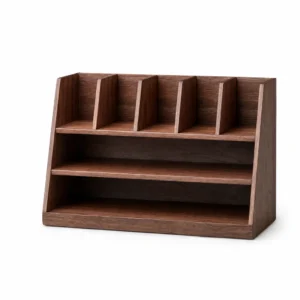 Walnut Desktop Shelf Organizer – OfficeSuiteSolution Walnut Desktop Shelf Organizer (Walnut veneer over MDF, Walnut) on a white background